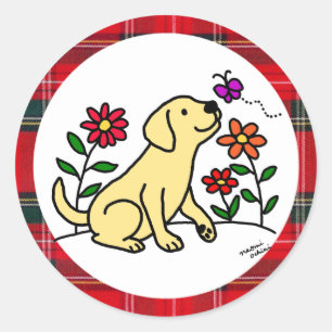 Sticker Rond Labrador jaune et vert avec coeur