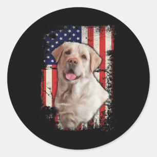 Sticker Rond Labrador jaune Lab Patriote Drapeau Américain Chie