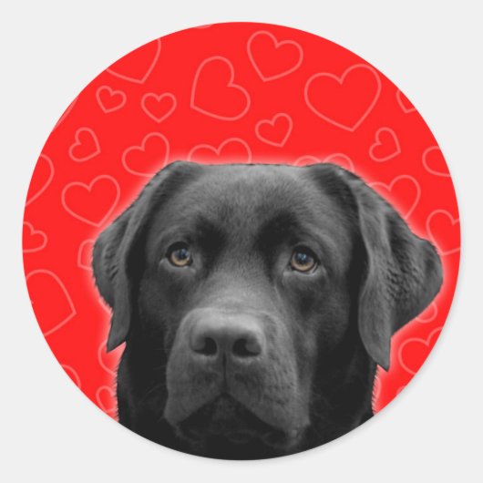 Sticker Rond Labrador noir avec Coeurs rouges (Devant)