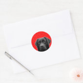 Sticker Rond Labrador noir avec Coeurs rouges (Enveloppe)