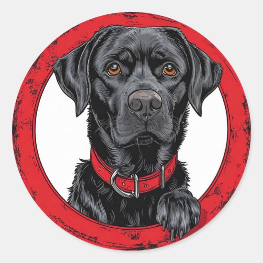 Sticker Rond Labrador noir drôle (Devant)