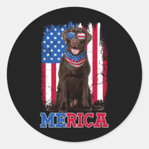 Sticker Rond Labrador patriotique 4 juillet États-Unis Choco pa