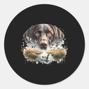Sticker Rond Labrador Retriever Avec Des Canards Mallard Chasse