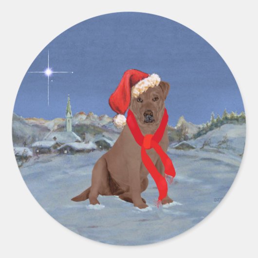 Sticker Rond Labrador Retriever Chocolat Noël (Devant)