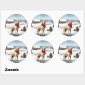 Sticker Rond Labrador Retriever Dog in Snow Christmas (Feuille)