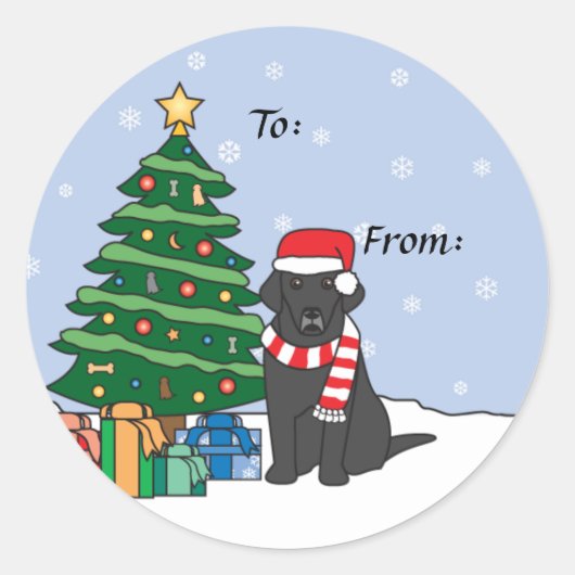 Sticker Rond Labrador Retriever et sapin de Noël (Devant)