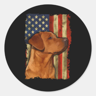 Sticker Rond Labrador Retriever Foxred Drapeau américain Fox Re