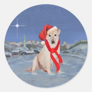 Sticker Rond Labrador Retriever jaune de Noël