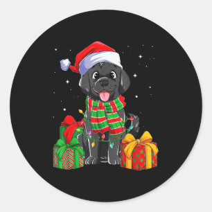 Sticker Rond Labrador Retriever Noir Lumières de Noël Xmas Lab