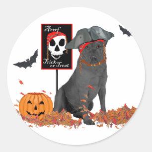 Sticker Rond Labrador Retriever noir pirate