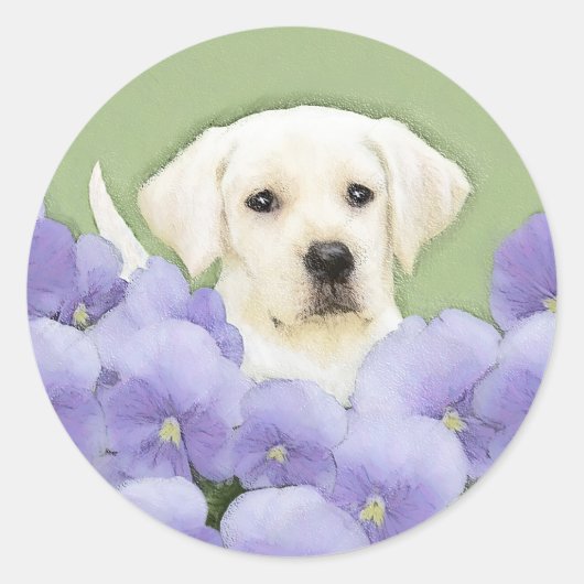 Sticker Rond Labrador Retriever Puppy Painting Original Chien A (Devant)