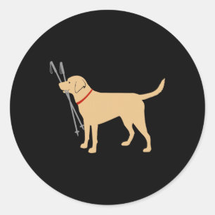 Sticker Rond Labrador Retriever Récupère Bâtons de Ski Labrado