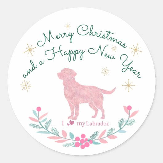 Sticker Rond Labrador Retriever Rose Pâle – Édition Fêtes (Devant)