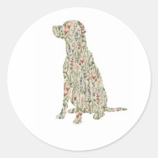 Sticker Rond Labrador Retriever Wildflower Silhouette Botanical
