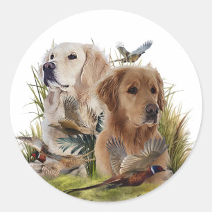 Sticker Rond Labrador Retrivers avec faisan, Art