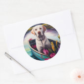 Sticker Rond Labrador sur une rame : une aventure Pittoresque (Enveloppe)