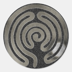 Sticker Rond labyrinthe argent antique   éclaboussure noire