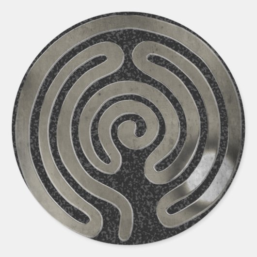 Sticker Rond labyrinthe argent antique | éclaboussure noire (Devant)