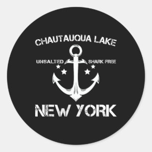 Sticker Rond Lac Chautauqua New York Pêche Drôle Camping Été