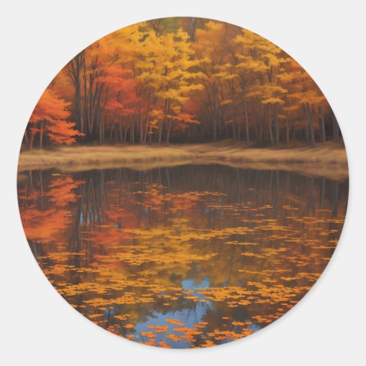 Sticker Rond Lac d'automne et forêt (Devant)