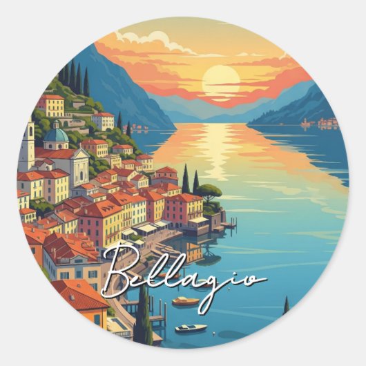 Sticker Rond Lac de Côme Bellagio Italie Coucher de soleil (Devant)