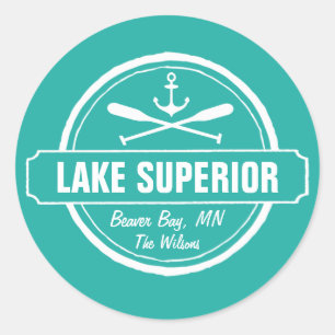 Sticker Rond Lac Supérieur, ville sur mesure, nom, ancre, pagai