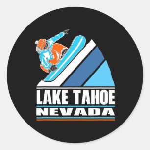 Sticker Rond Lac Tahoe Nevada - Snowboardeur Vintage