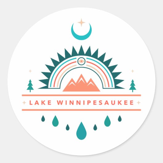 Sticker Rond lac winnipesaukee nouveau hampshire boho arc-en-ci (Devant)