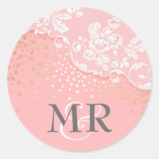 Sticker Rond Lace Gold Confetti Glitz Pink Glamor Mariage (Devant)