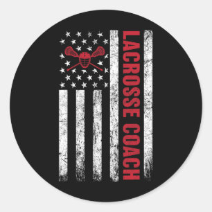 Sticker Rond Lacrosse Coach Américain Drapeau Lax Lover Lacross