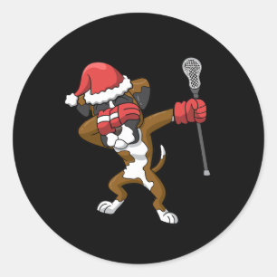 Sticker Rond Lacrosse Dabbing Boxe Chien Lax Sports de Noël