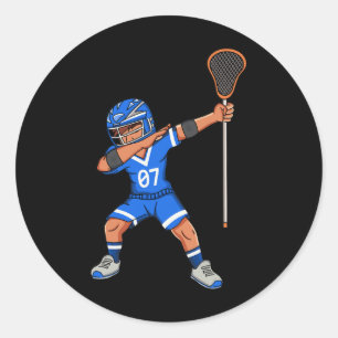 Sticker Rond Lacrosse Garçon Dabbing Sports Lacrosse Joueur Gra