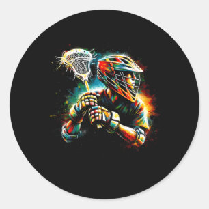 Sticker Rond Lacrosse Joueuse Illustration Jeunes Garçons Fille
