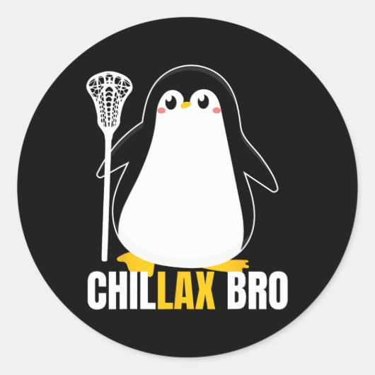 Sticker Rond Lacrosse Penguin Funny Lax Team Lacrosse Noël (Devant)