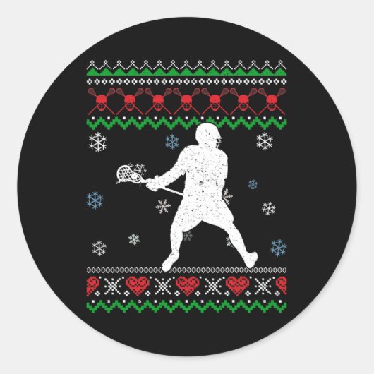 Sticker Rond Lacrosse Pyjama Vilain Noël Cadeau Sport Amateurs  (Devant)