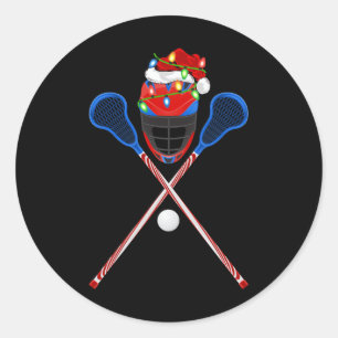 Sticker Rond Lacrosse Sports Amoureux Xmas Santa Hat Lacrosse C
