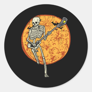 Sticker Rond Lacrosse Squelette Pleine lune Sports Halloween Ho