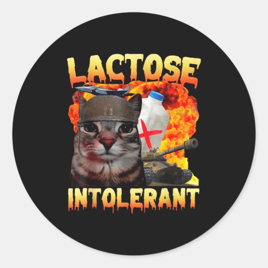 Sticker Rond Lactose Intolerant Silly Cat Meme Funny Saying Cat (Devant)