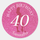 STICKER ROND LADIES PINK GLITTER BIG BIRTHDAY (Devant)