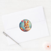 Sticker Rond L'adorable lapin fête l'anniversaire avec du gâtea (Enveloppe)