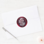 STICKER ROND LADY DE VIN ROUGE ANTIQUE, RAISINS ET GRAPEVINES (Enveloppe)