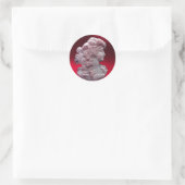 STICKER ROND LADY DE VIN ROUGE ANTIQUE, RAISINS ET GRAPEVINES (Sac)