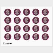 STICKER ROND LADY DE VIN ROUGE ANTIQUE, RAISINS ET GRAPEVINES (Feuille)