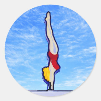 Sticker Rond Lady Diver,  Red Bathing Suit, Vintage Neon Sign, 