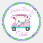 Sticker Rond Lady Golf Thème Joyeux Anniversaire (Devant)