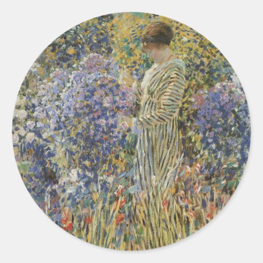 Sticker Rond Lady in a Garden par Frederick Frieseke, Art (Devant)