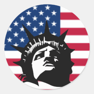 Sticker Rond Lady Liberty et le drapeau