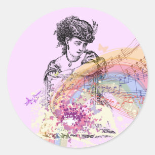 Sticker Rond Lady victorienne JoliStickers ronds roses