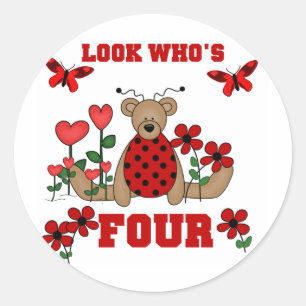 Sticker Rond Ladybug Bear 4th Birthday Tshirts et cadeaux