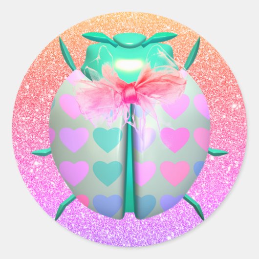 Sticker Rond Ladybug coeur mignon parties scintillant look pink (Devant)